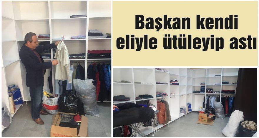 Başkan kendi eliyle ütüleyip astı