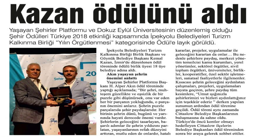 Kazan ödülünü aldı