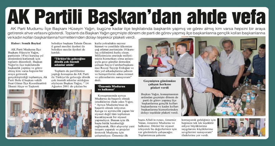 AK Partili Başkan'dan ahde vefa
