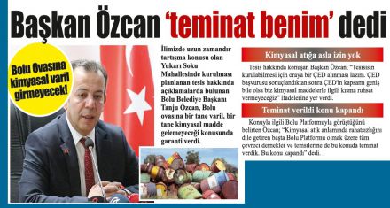 Bolu Ovasına kimyasal varil girmeyecek!