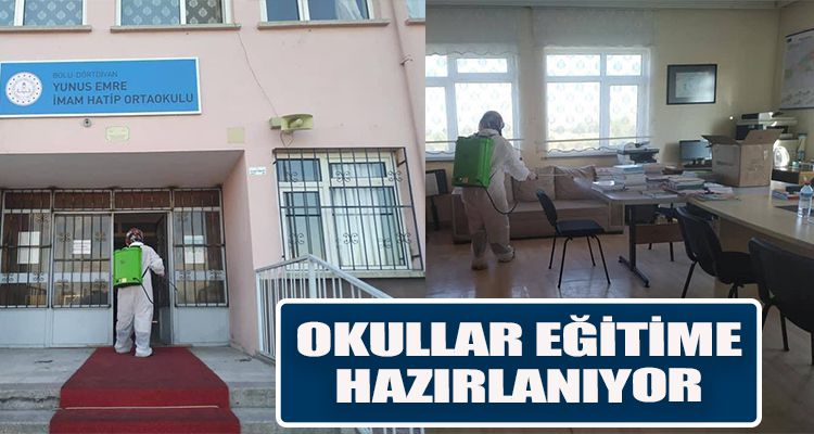BELEDİYE EKİPLERİ OKULLARI DEZENFEKTE EDİYOR