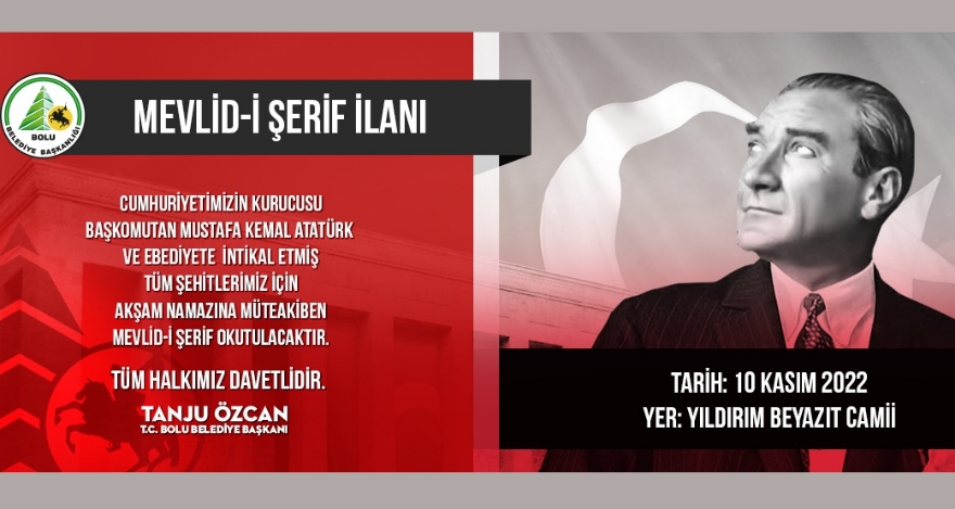 Bolu Belediyesi Atatürk ve şehitler için mevlit okutacak